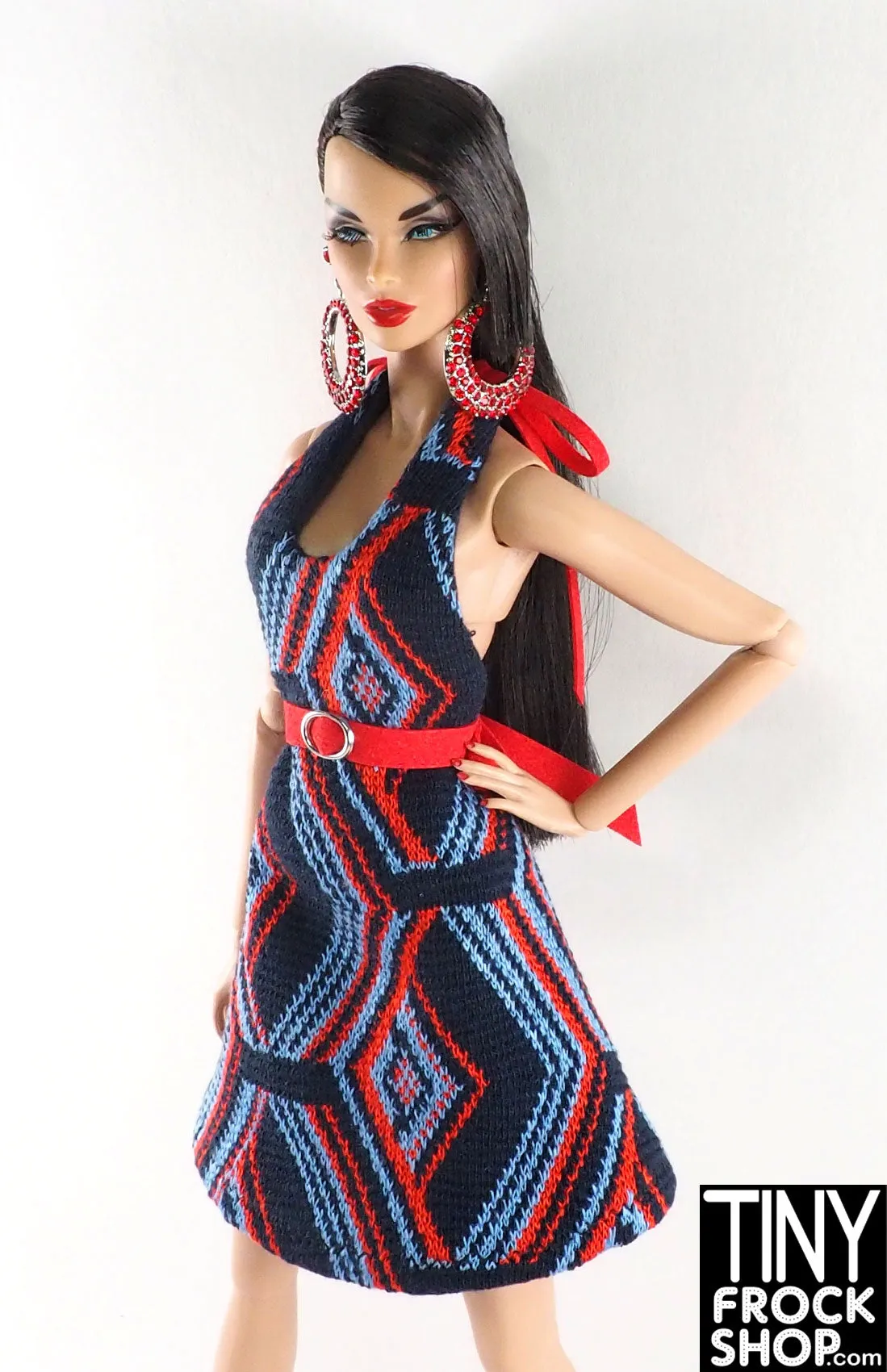 12" Fashion Doll Geometric Knit Halter Dress by Tiny Frock