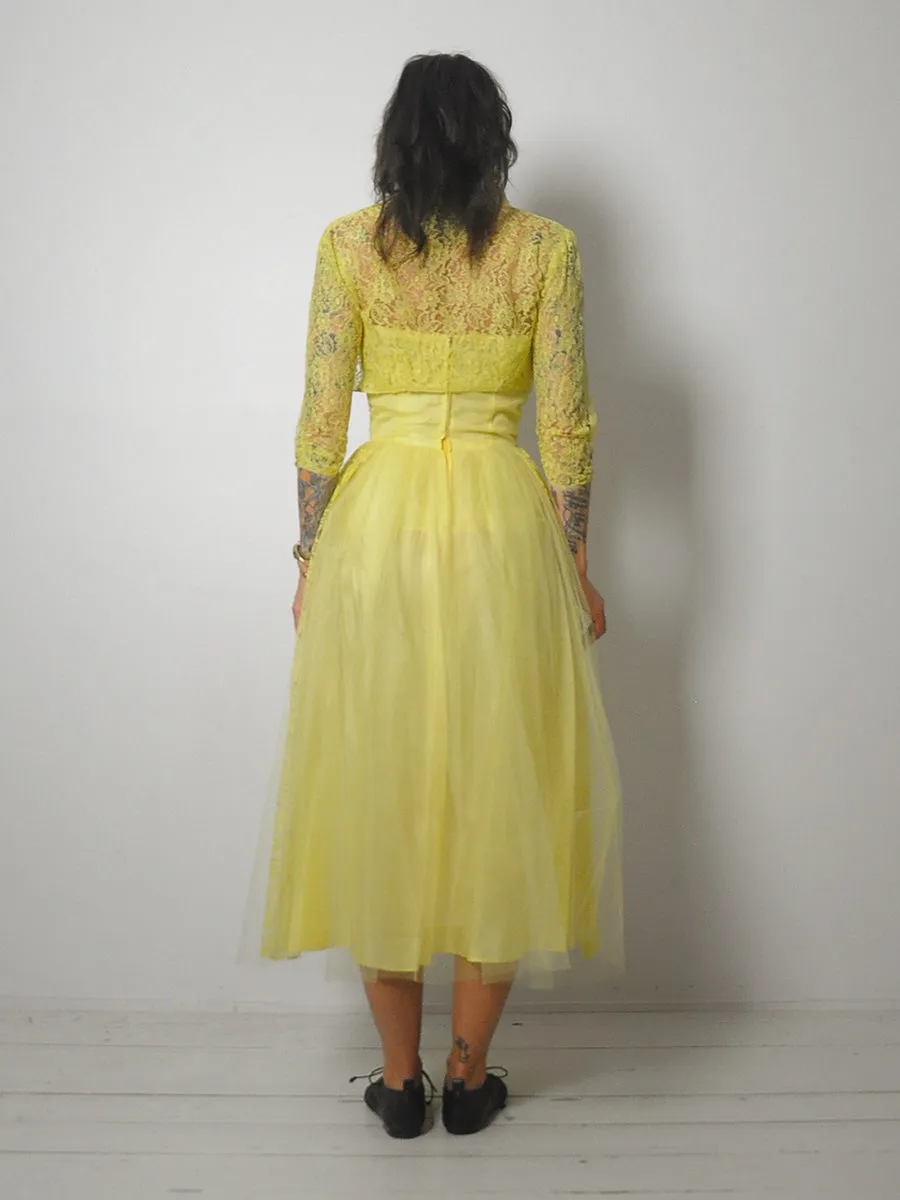 1950's Lemon Lace & Tulle Gown