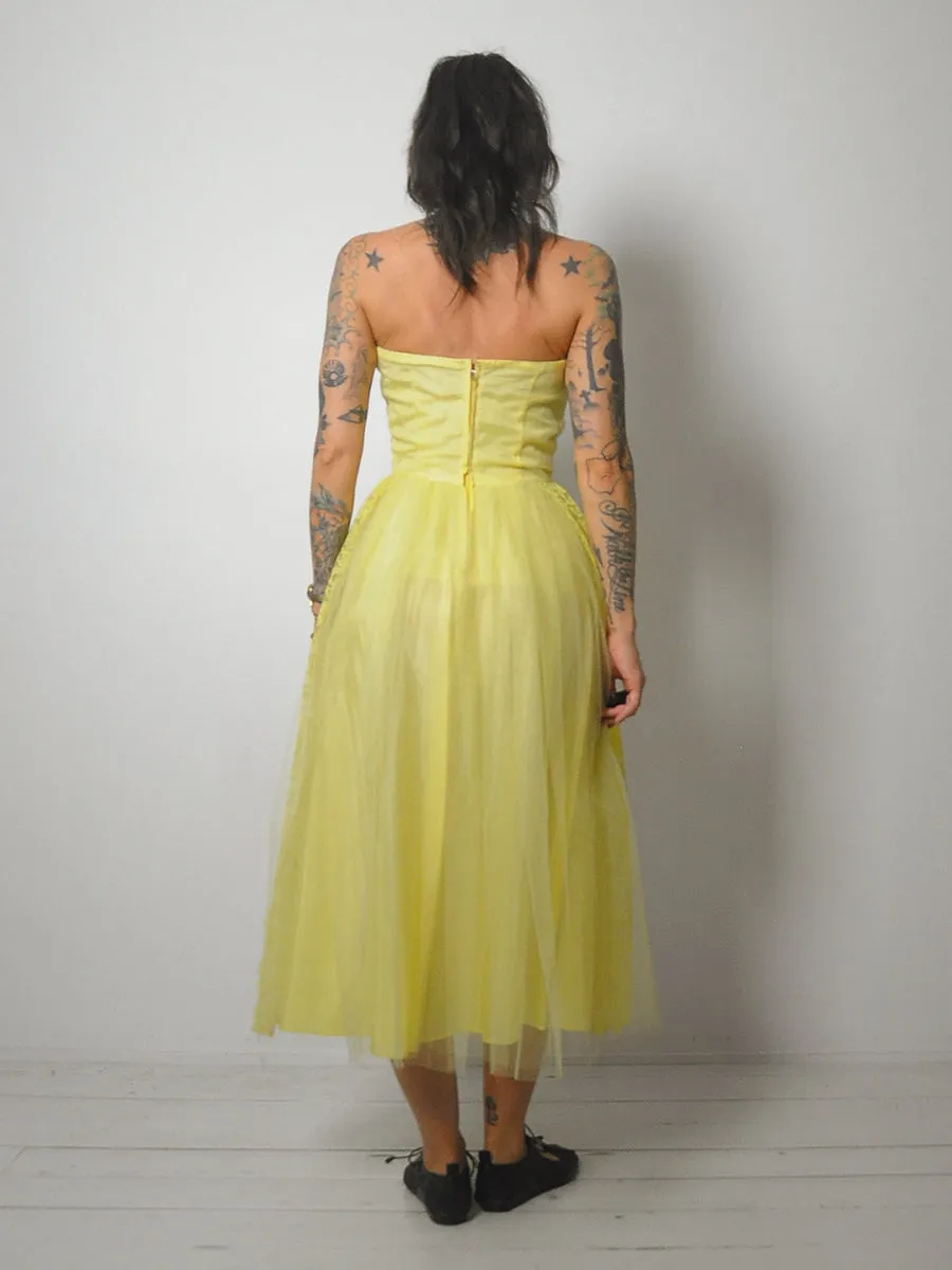 1950's Lemon Lace & Tulle Gown