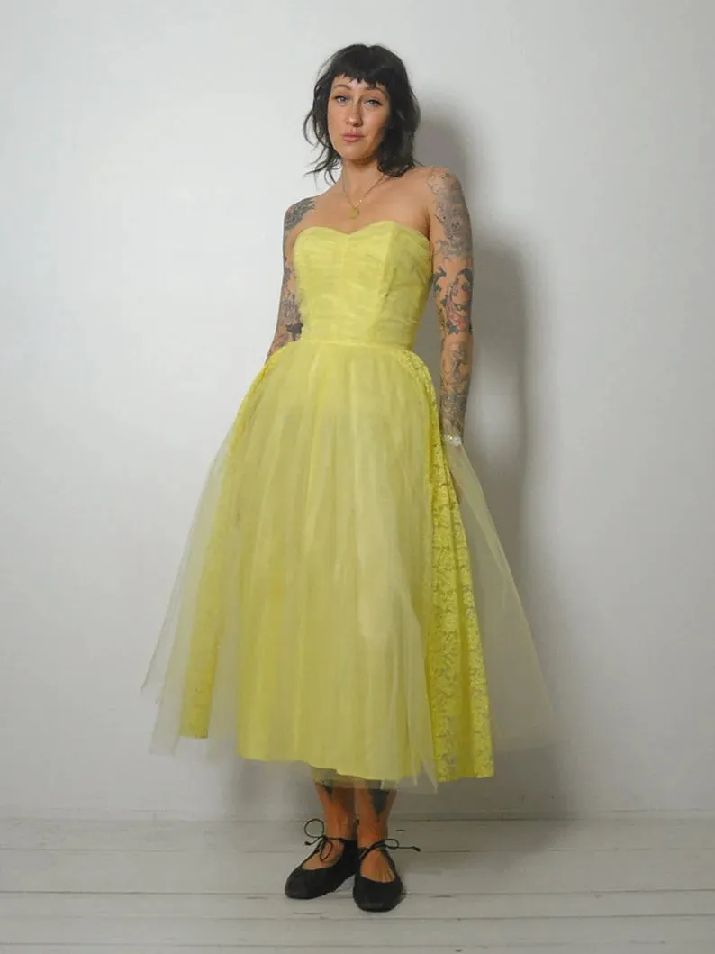 1950's Lemon Lace & Tulle Gown