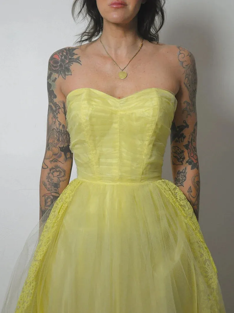 1950's Lemon Lace & Tulle Gown