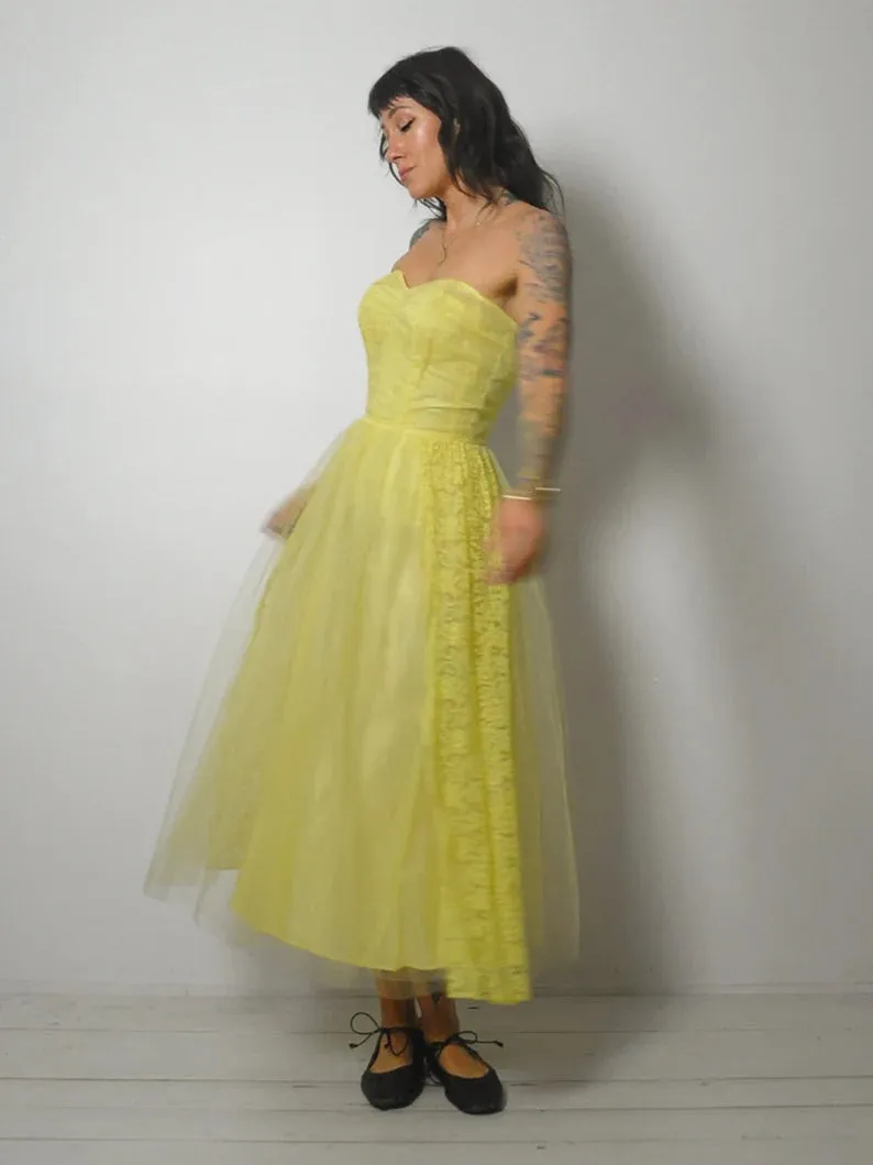 1950's Lemon Lace & Tulle Gown