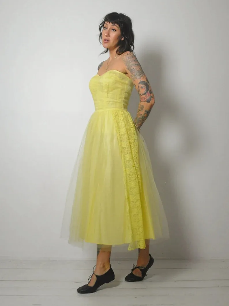 1950's Lemon Lace & Tulle Gown