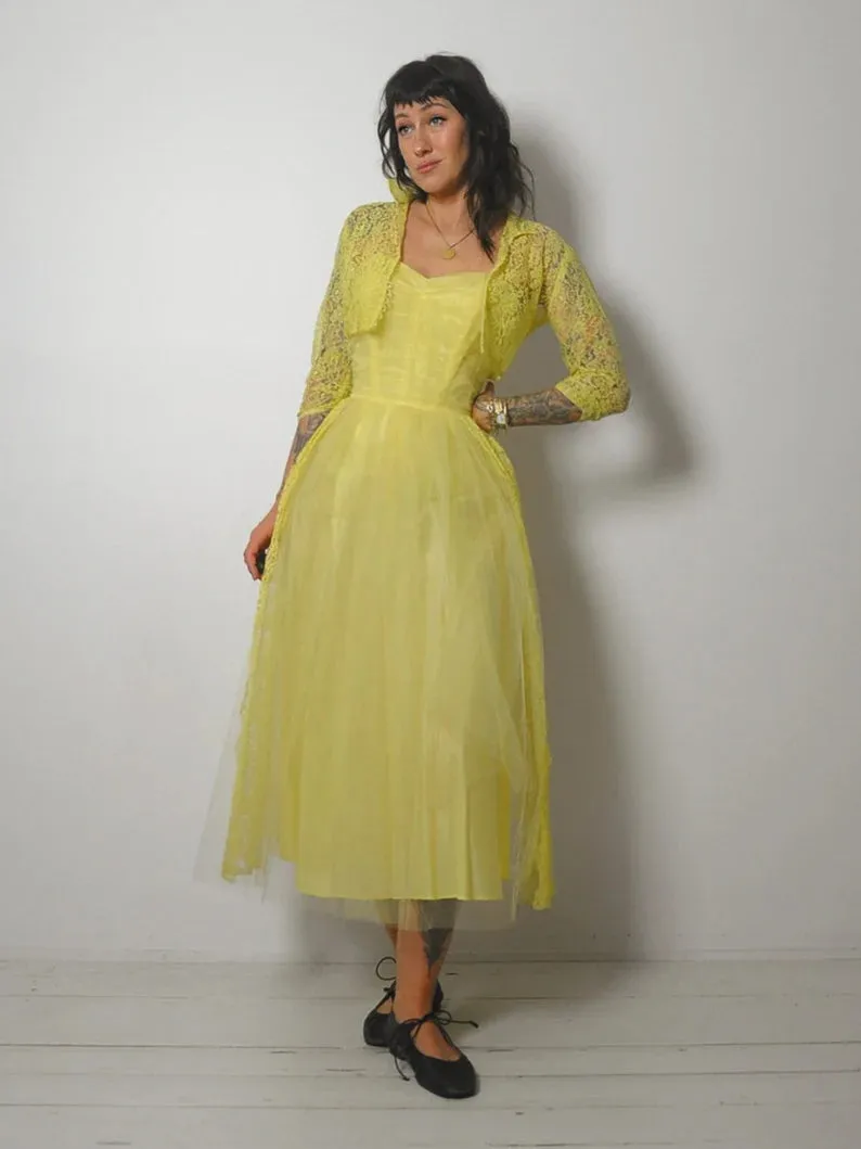 1950's Lemon Lace & Tulle Gown