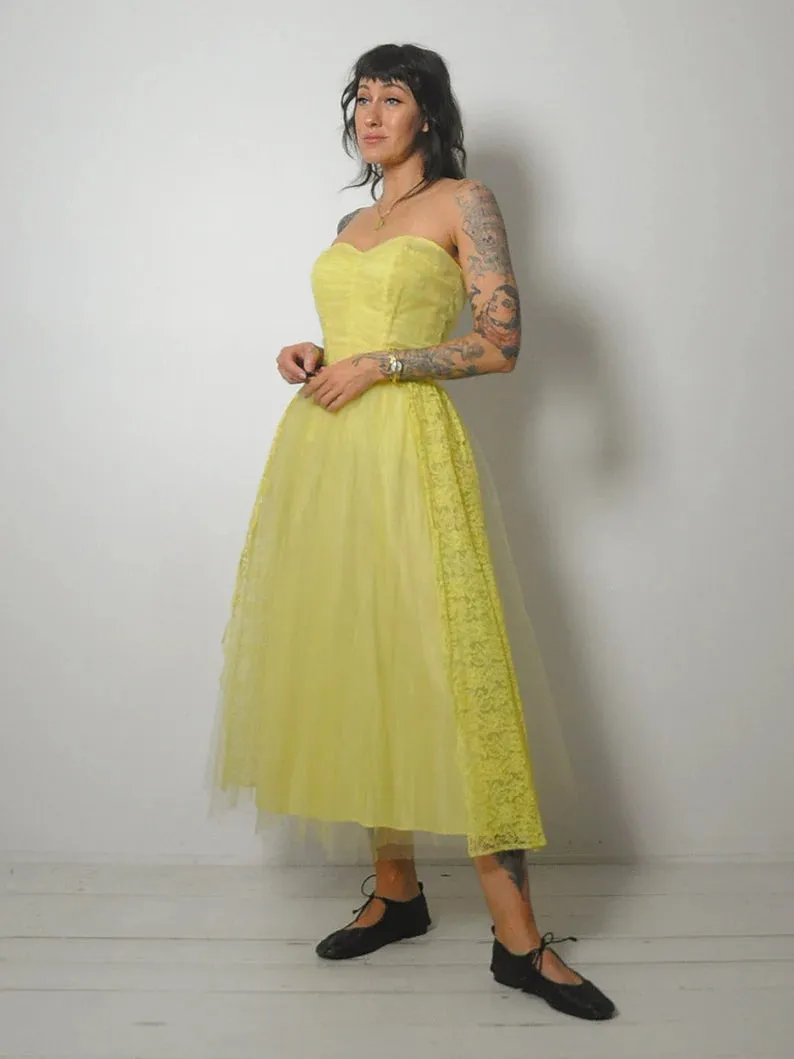 1950's Lemon Lace & Tulle Gown