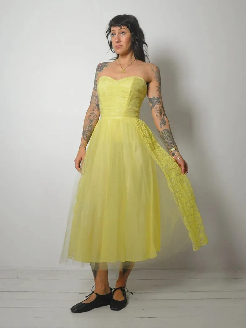 1950's Lemon Lace & Tulle Gown