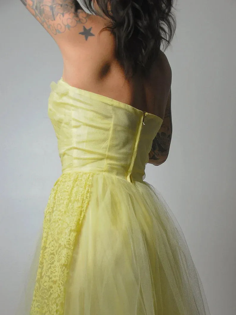 1950's Lemon Lace & Tulle Gown