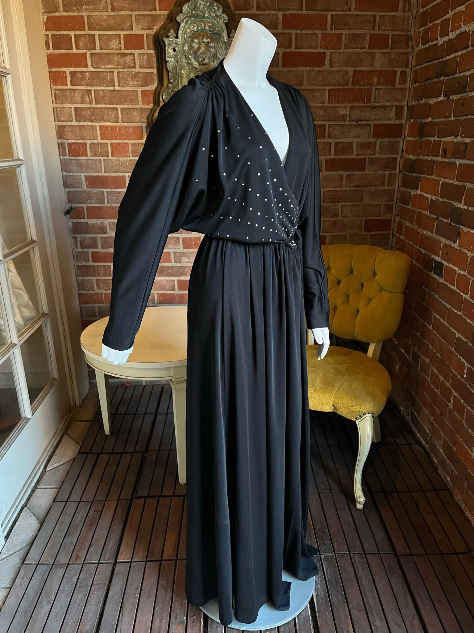 1970s does 1930s Jersey Rhinestone Wrap Dress