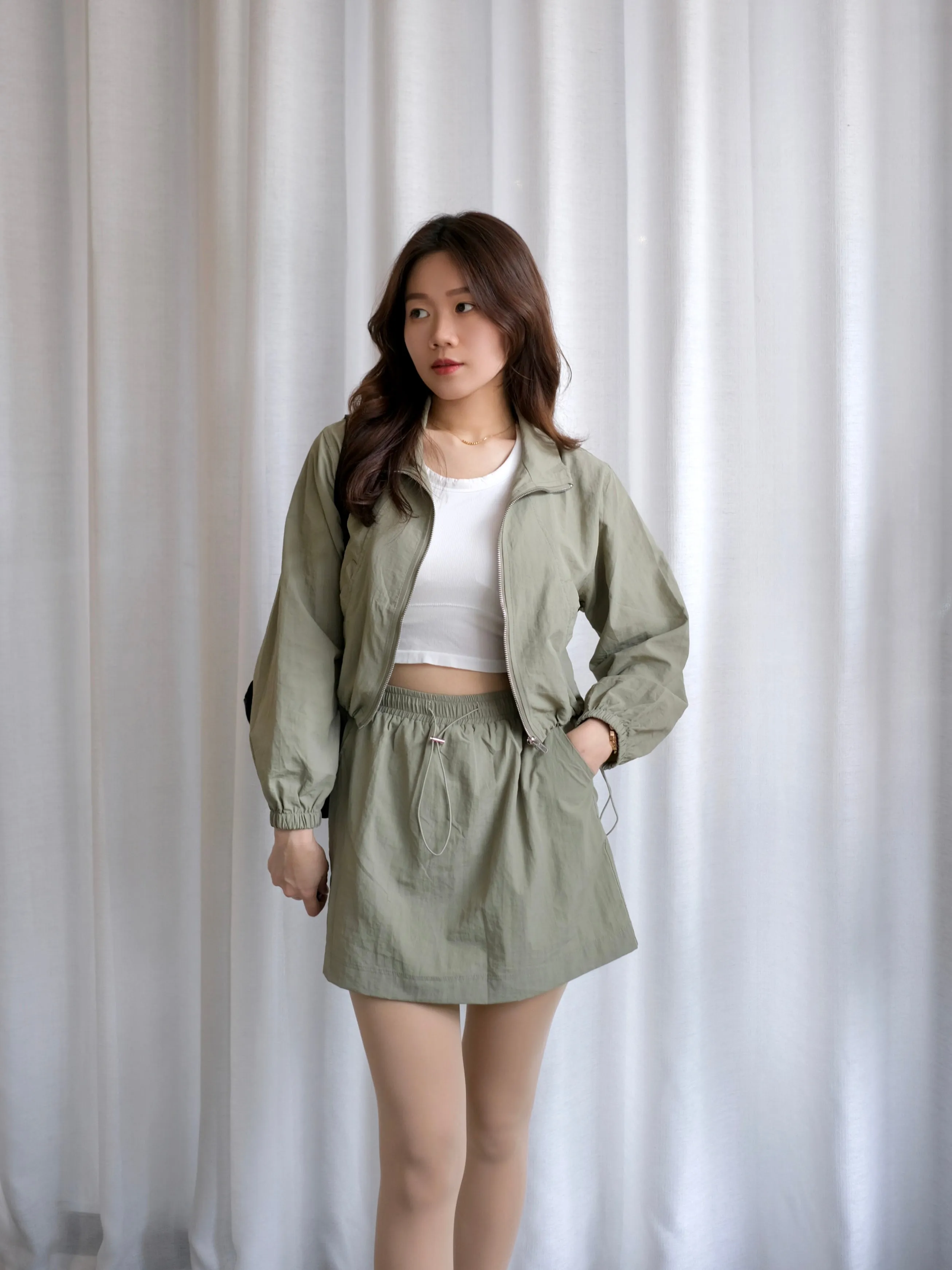 ACEWIN Two-Piece Zip Front Cargo Jacket with Mini Skirt Set (Size S-L) 800102