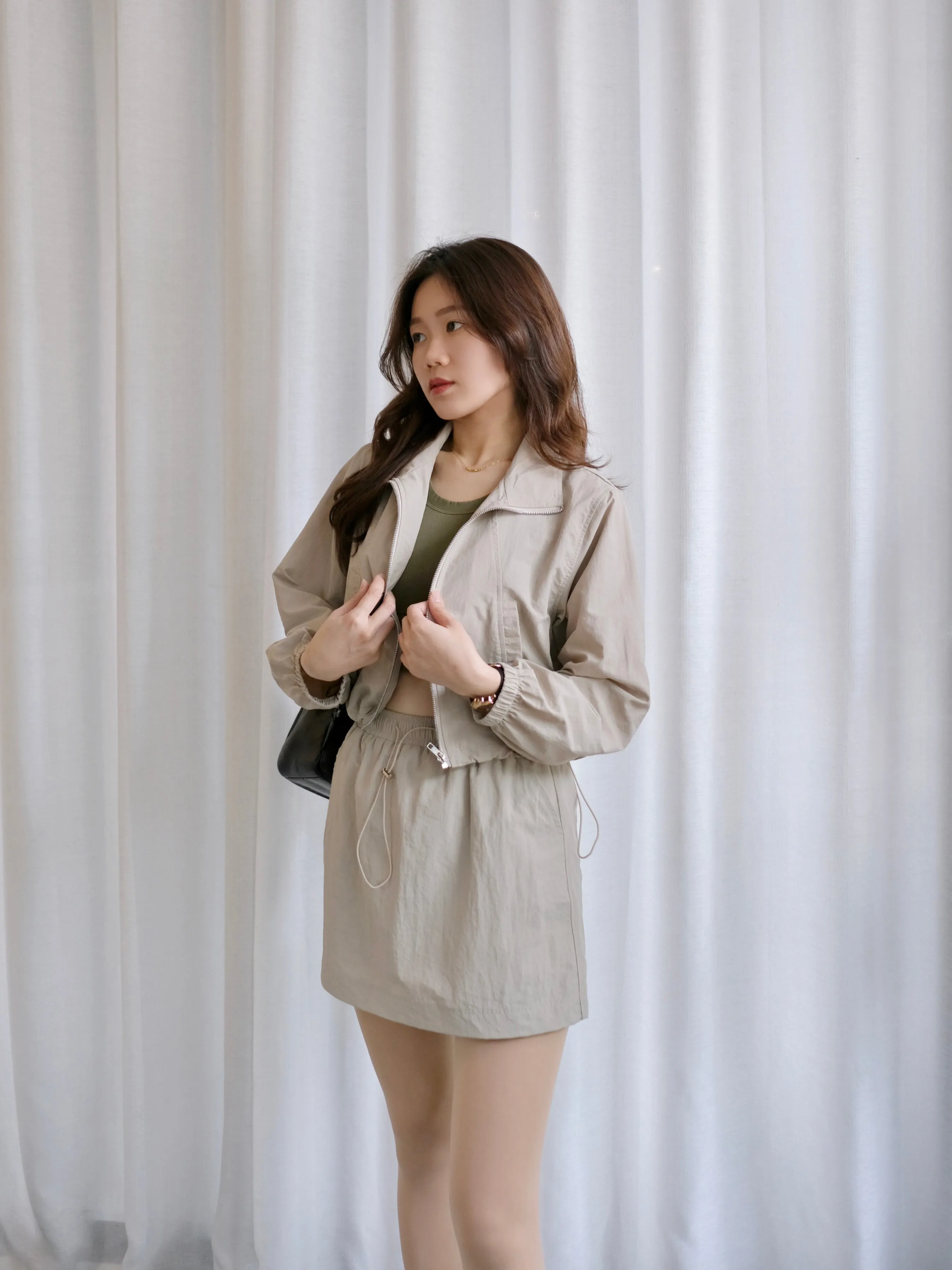 ACEWIN Two-Piece Zip Front Cargo Jacket with Mini Skirt Set (Size S-L) 800102