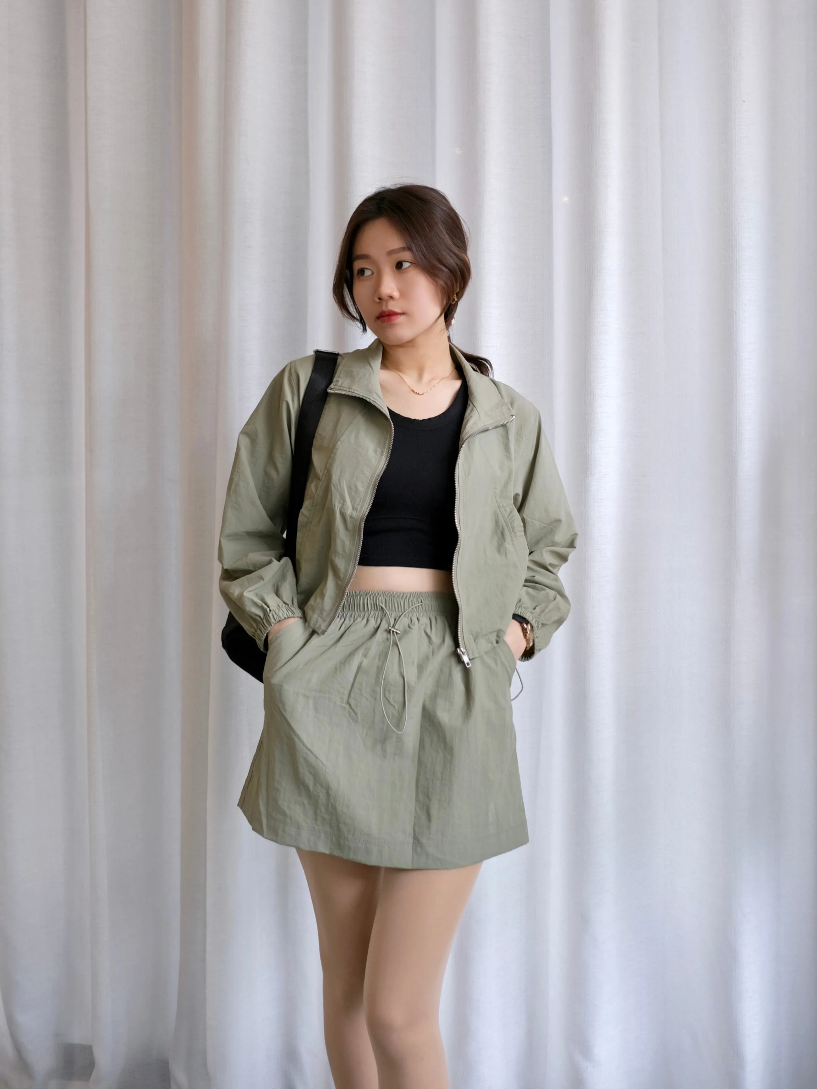 ACEWIN Two-Piece Zip Front Cargo Jacket with Mini Skirt Set (Size S-L) 800102