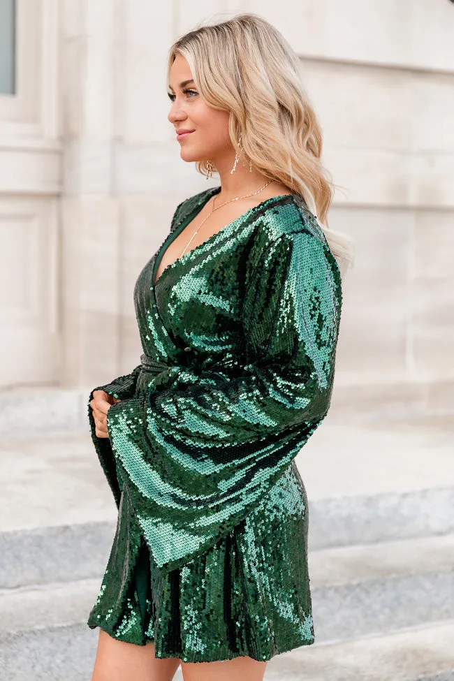 All For You Green Long Sleeve Wrap Sequin Dress FINAL SALE