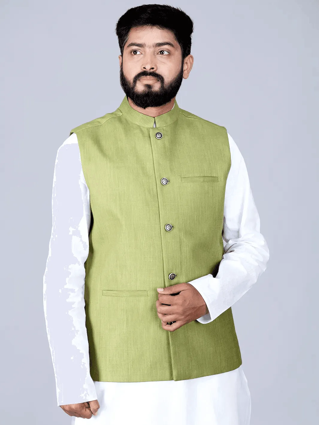 Apple Green Handwoven Cotton Modi Jacket