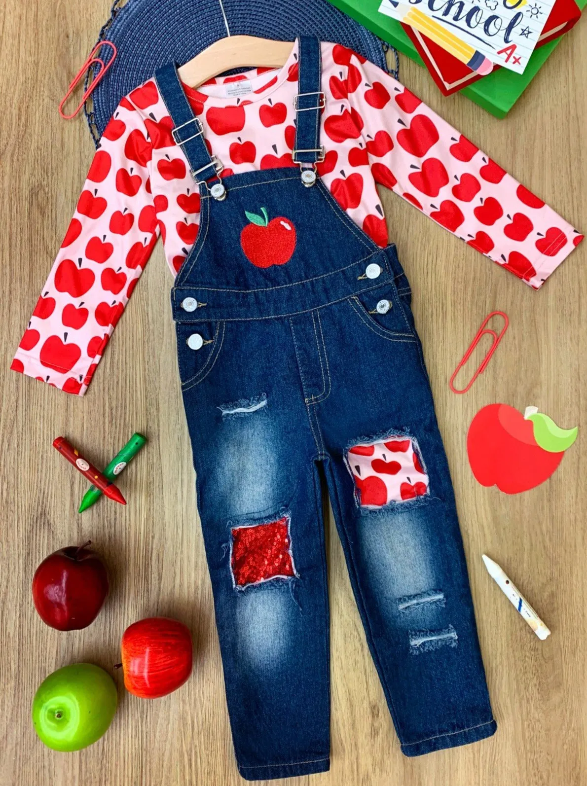 Apple Vision Top And Patched Denim Overall Set