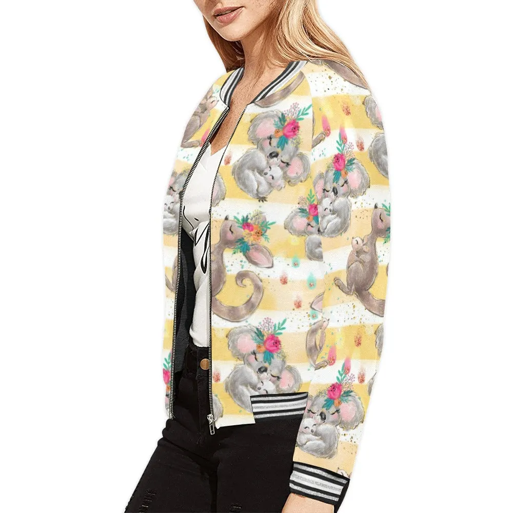 Australian Animals Candy stripe Koala Kangaroo Bomber Jacket for Women