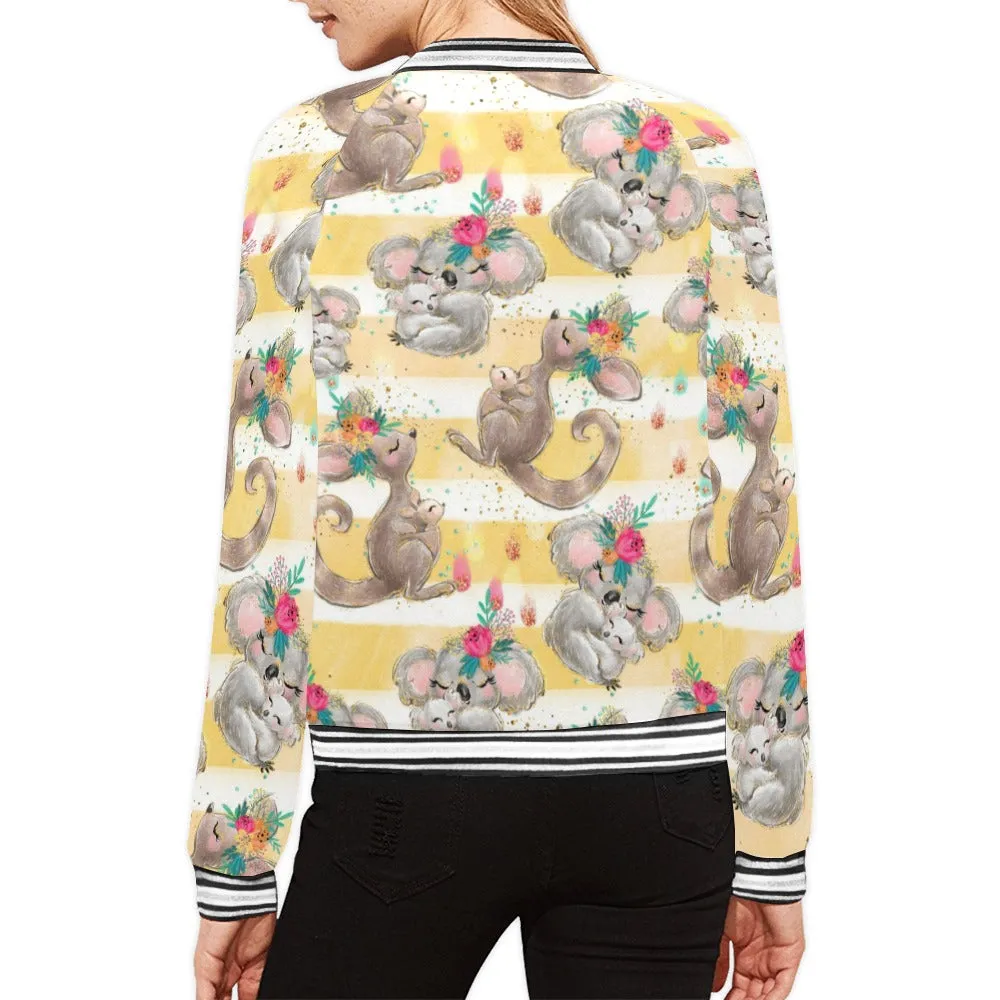 Australian Animals Candy stripe Koala Kangaroo Bomber Jacket for Women