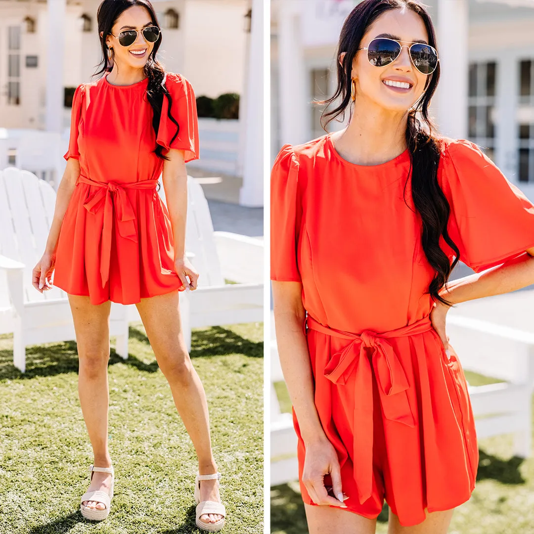 Be Happy Red Puff Sleeve Romper