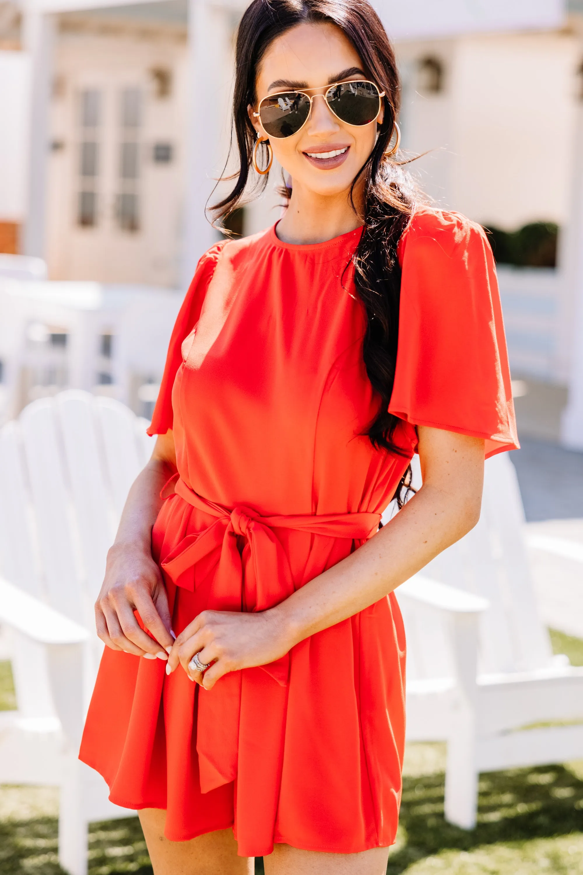 Be Happy Red Puff Sleeve Romper