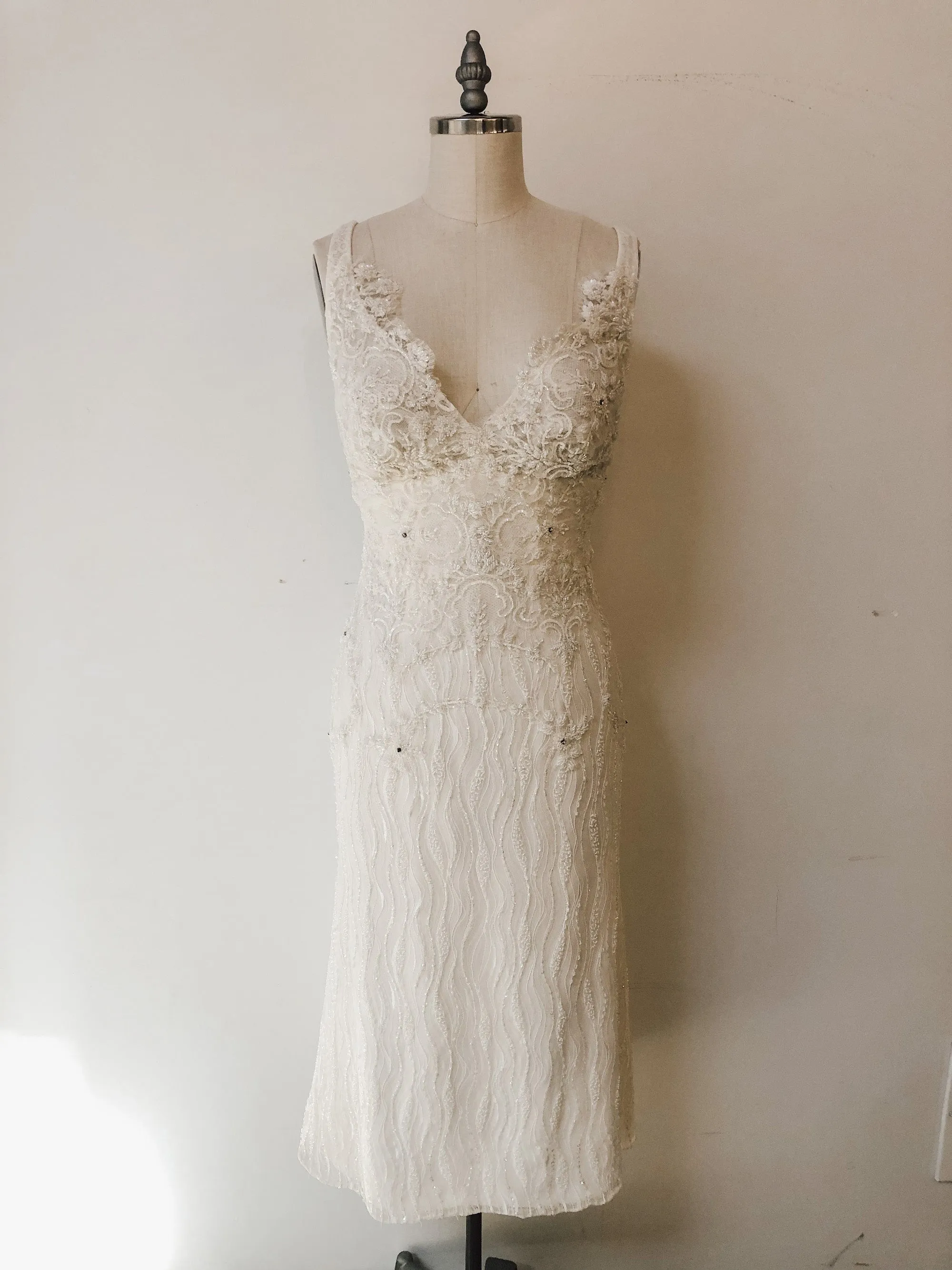 Beaded Lace Tea Length Dress