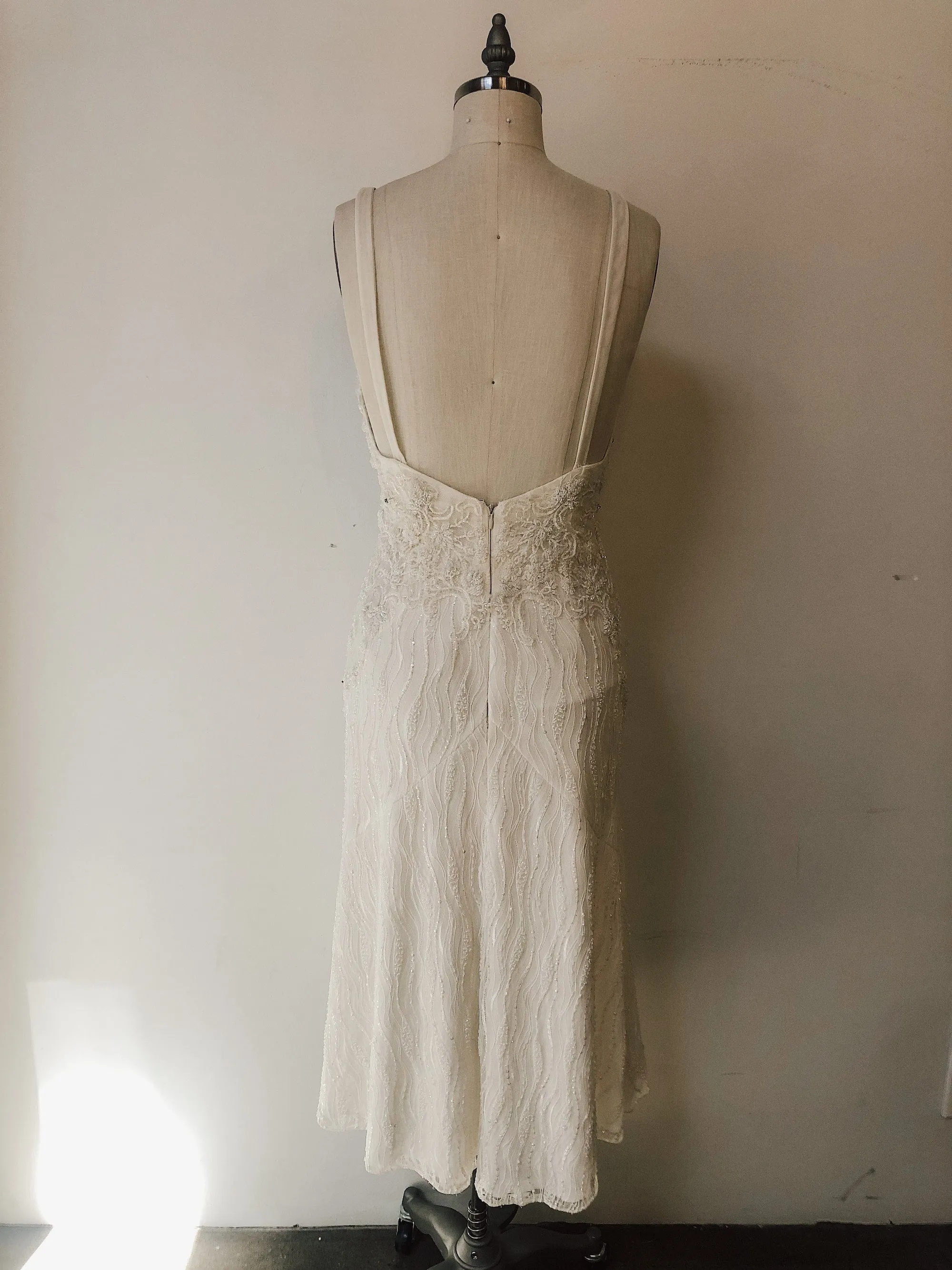 Beaded Lace Tea Length Dress