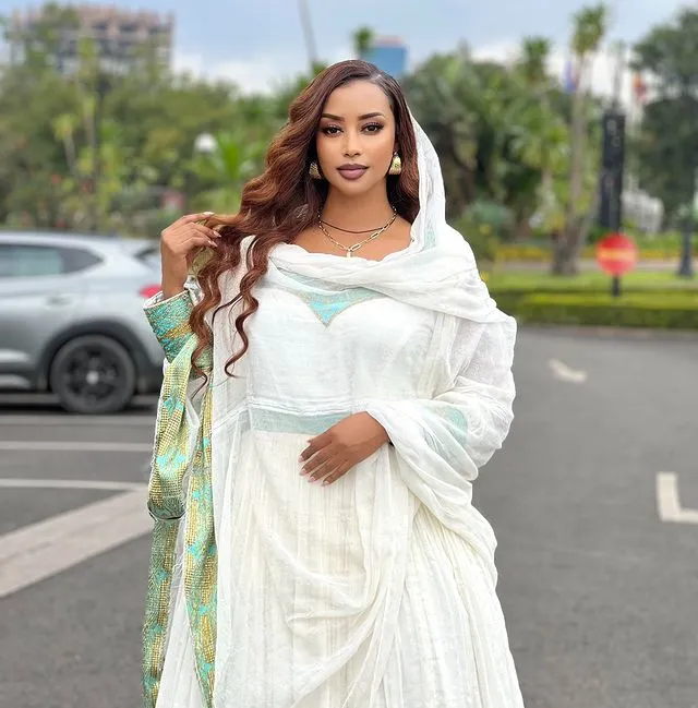 Beautiful Blue and Golden Design Habesha Dress Elegnant Ethiopian Dress Style