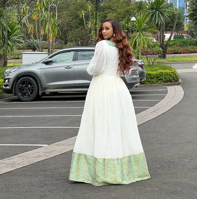 Beautiful Blue and Golden Design Habesha Dress Elegnant Ethiopian Dress Style