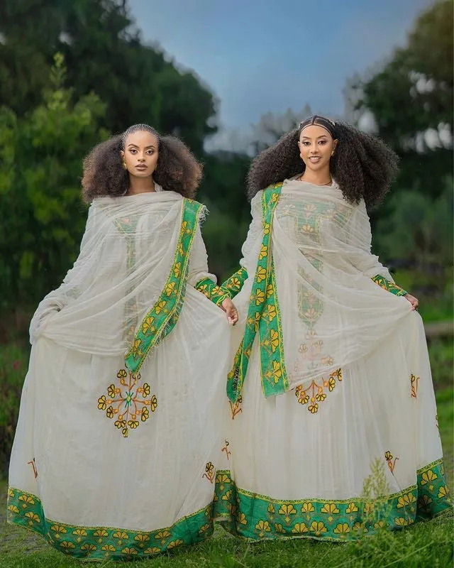 Beautiful Light Green Habesha Dress Elegant Habesha Kemis Ethiopian Traditional Dress