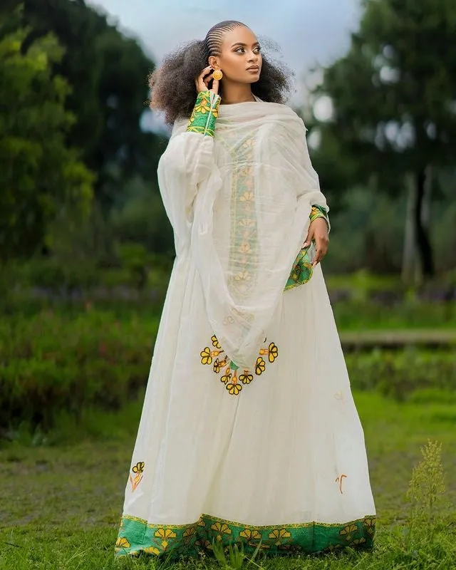 Beautiful Light Green Habesha Dress Elegant Habesha Kemis Ethiopian Traditional Dress