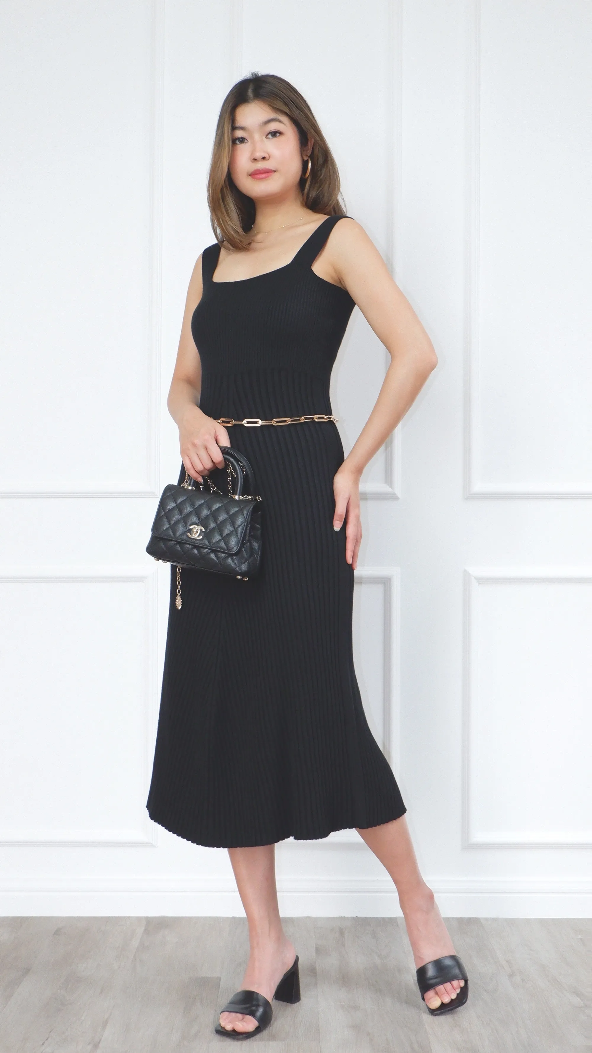 Bella Sleeveless Square Neck Fit & Flare Yarn Knit Midi Dress