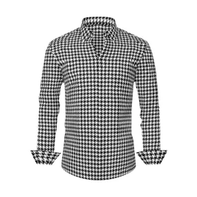 Black Houndstooth Shirt Men, Retro Shirt Men, Houndstooth Top Men, Black and White Dress Shirt Men, Vintage style Shirt Men, 60s style shirt