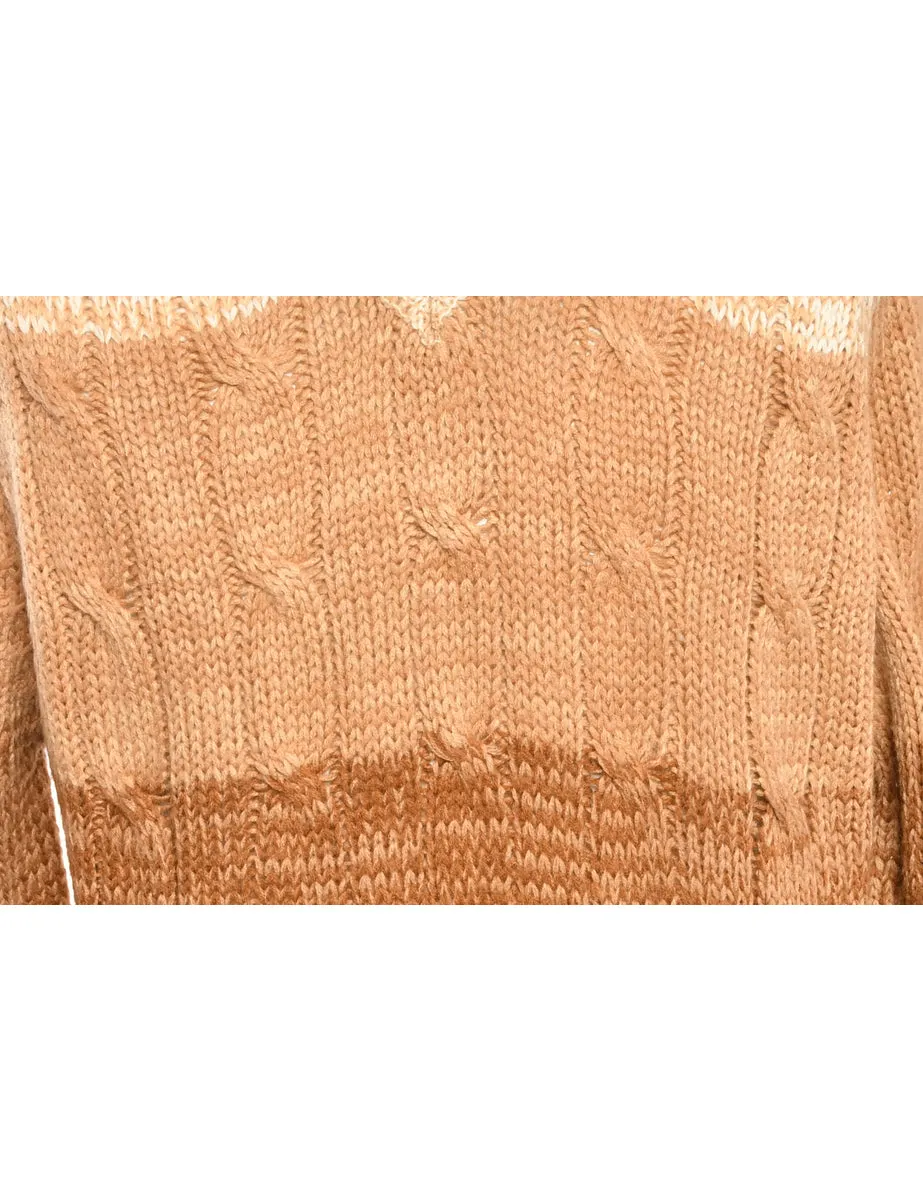 Brown Cable Knit Jumper - L