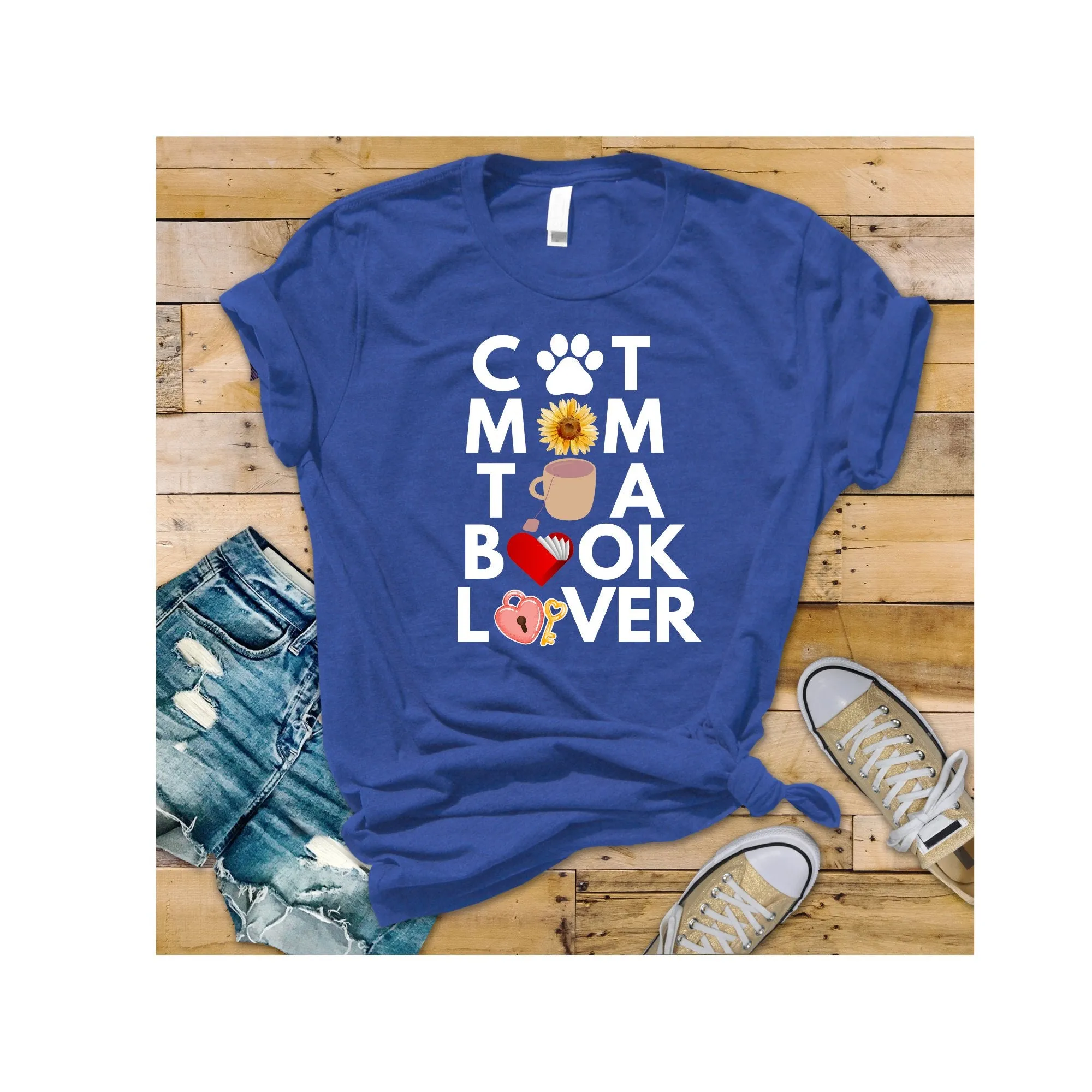 Cat Tea Book Mom T-shirt