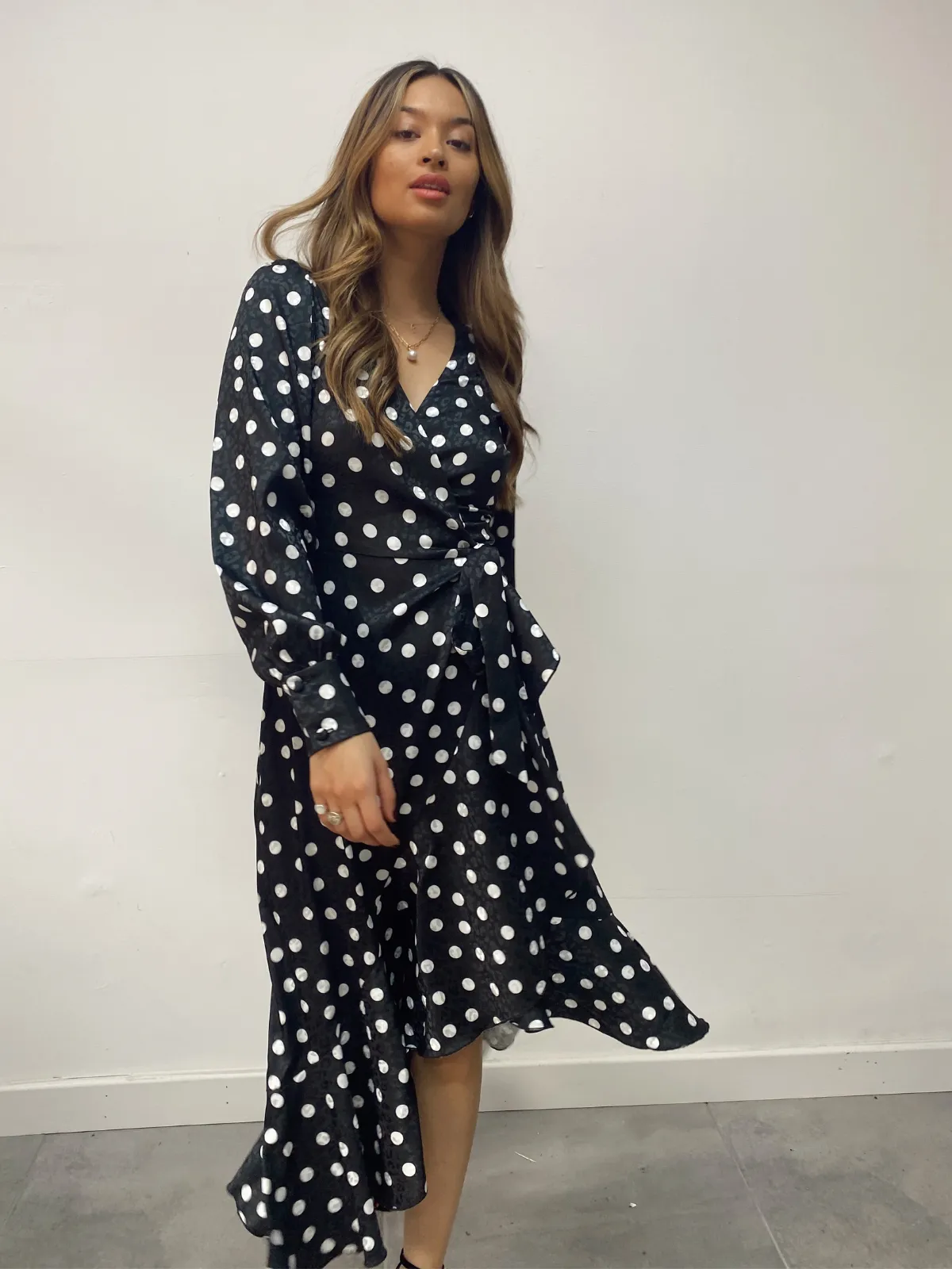 Charlotte Wrap Midi Dress / Mono Spot