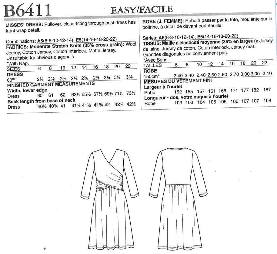 CLEARANCE •BUTTERICK PATTERN MISSES' RUCHED, SURPLICE DRESS 6411