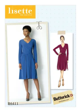 CLEARANCE •BUTTERICK PATTERN MISSES' RUCHED, SURPLICE DRESS 6411