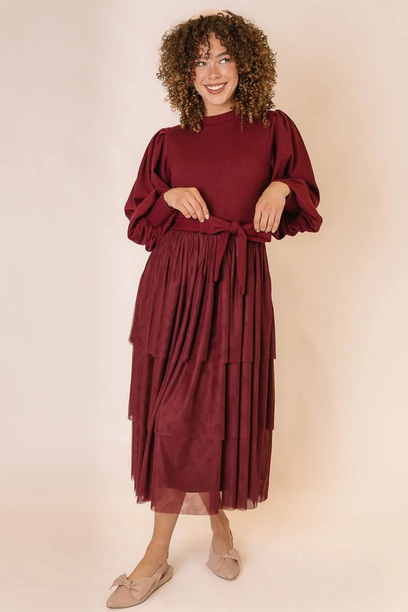 Cosette Midi Dress in Wine - FINAL SALE