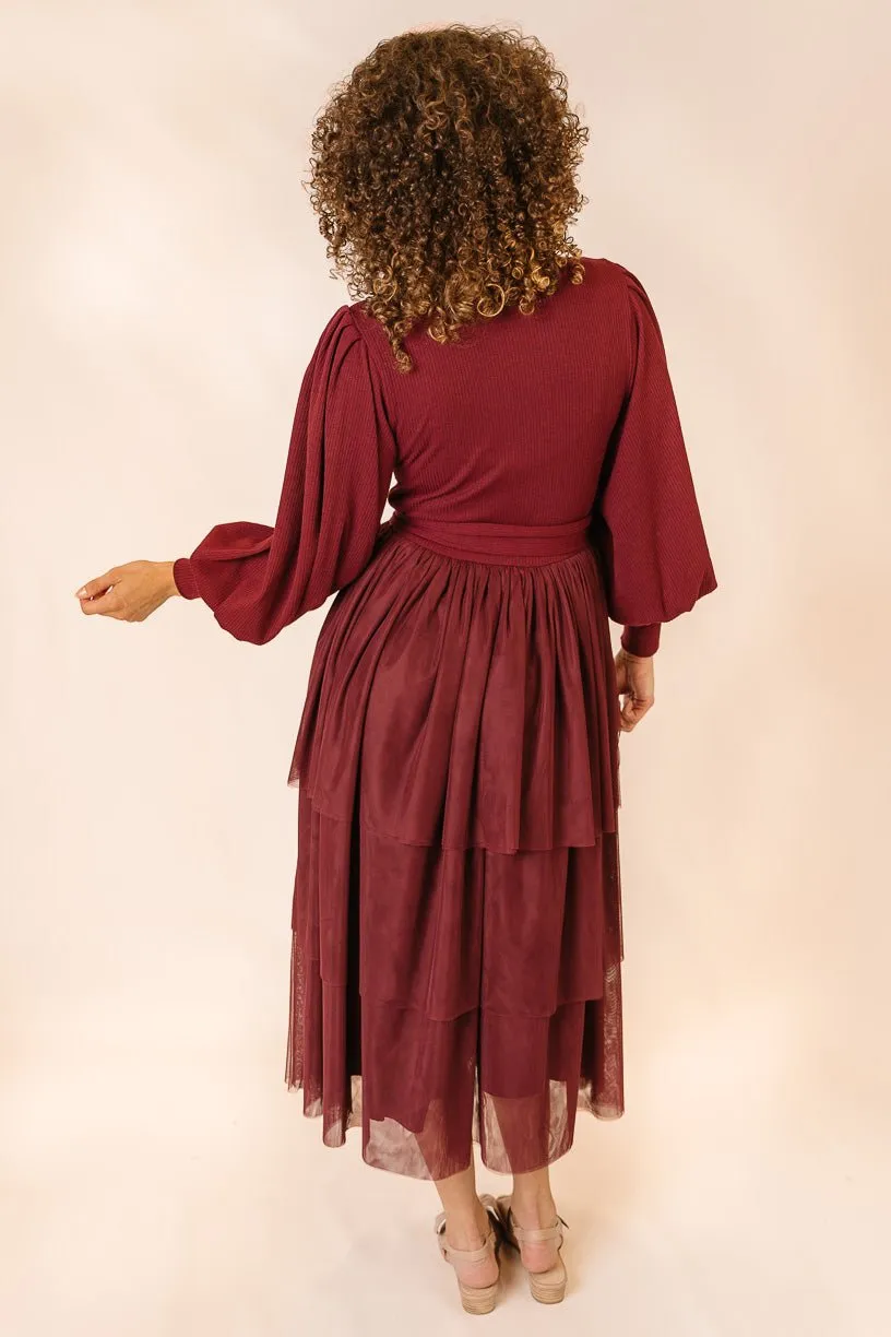 Cosette Midi Dress in Wine - FINAL SALE