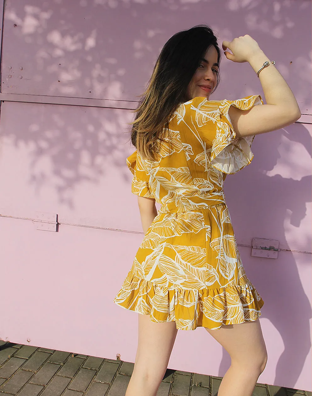 Cotton Dress in Yellow Floral Print