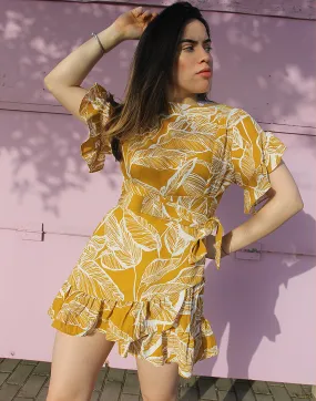 Cotton Dress in Yellow Floral Print