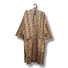 Cotton Hand Printed Kimono Robe Luxe Yellow