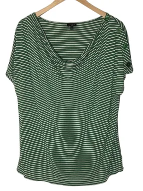 Dark Winter Green Stripe Button Sleeve Tee