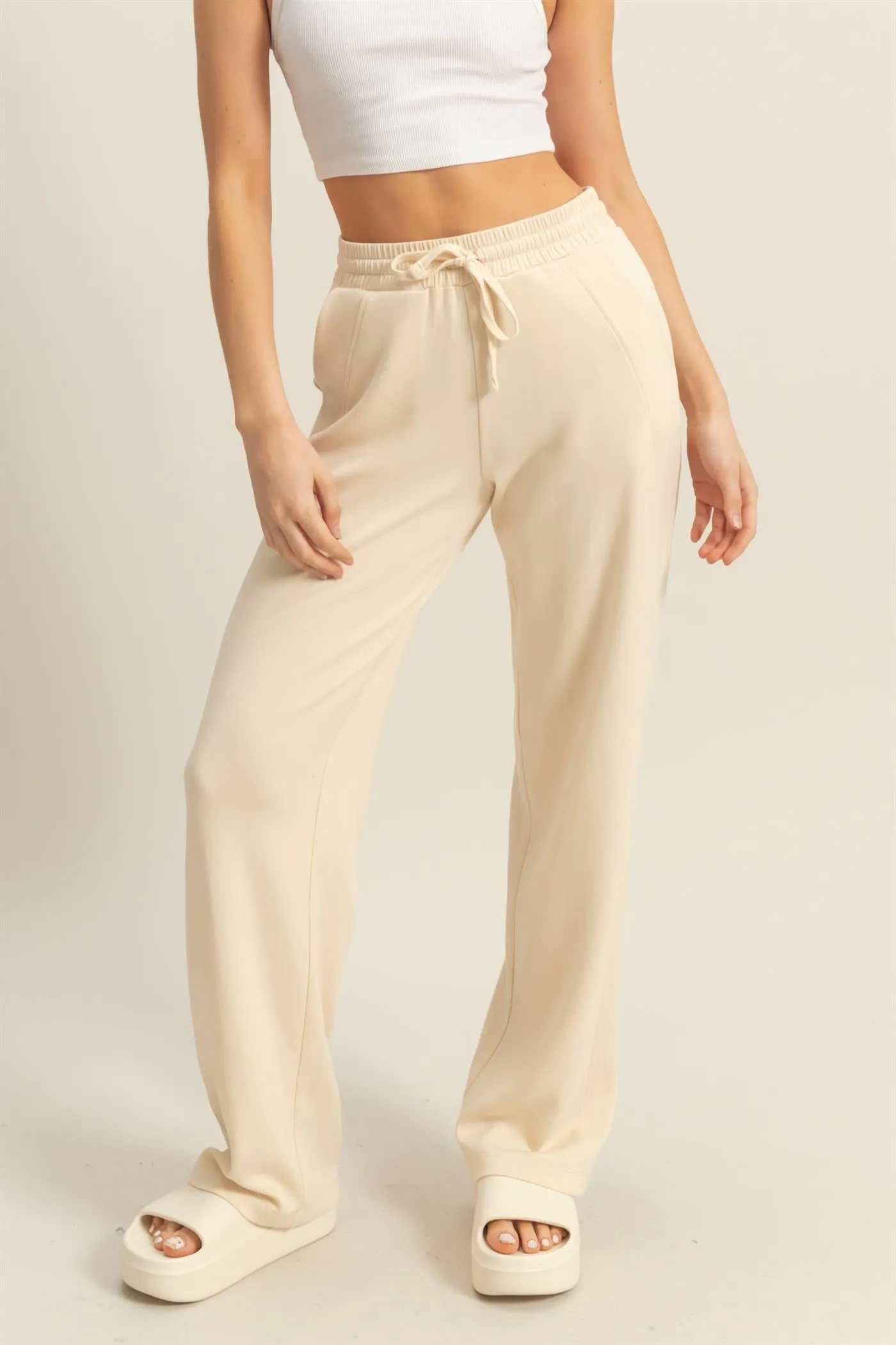 DZ25C725-High-Waist Drawstring Straight-Cut Pants