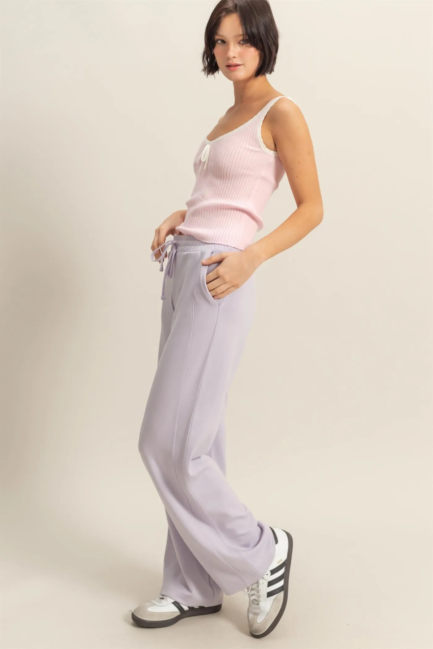 DZ25C725-High-Waist Drawstring Straight-Cut Pants