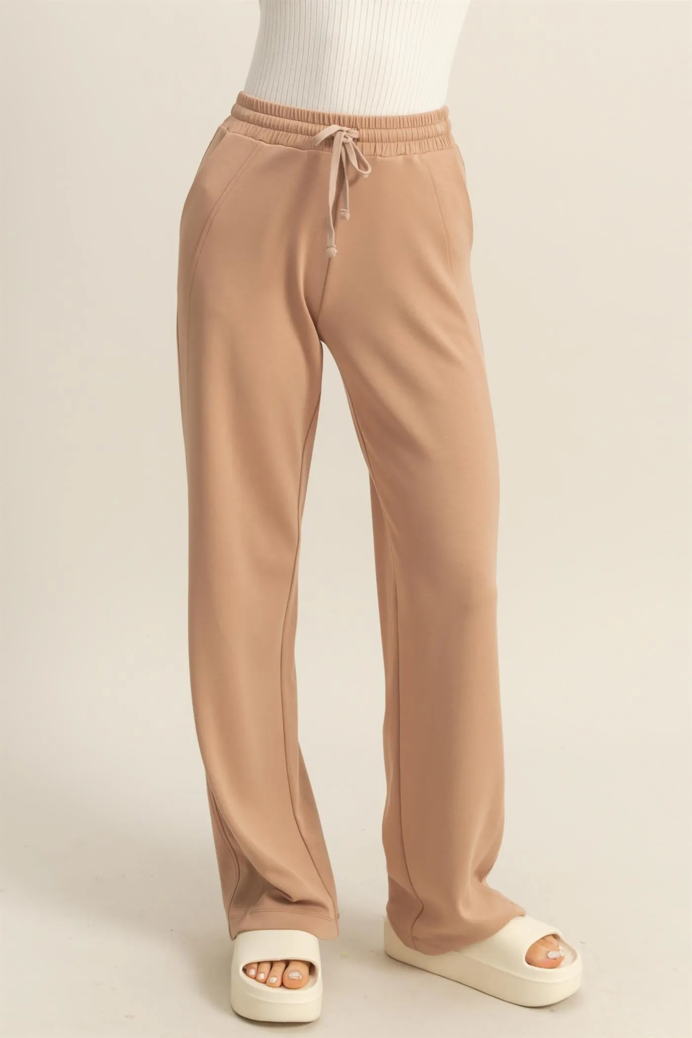 DZ25C725-High-Waist Drawstring Straight-Cut Pants