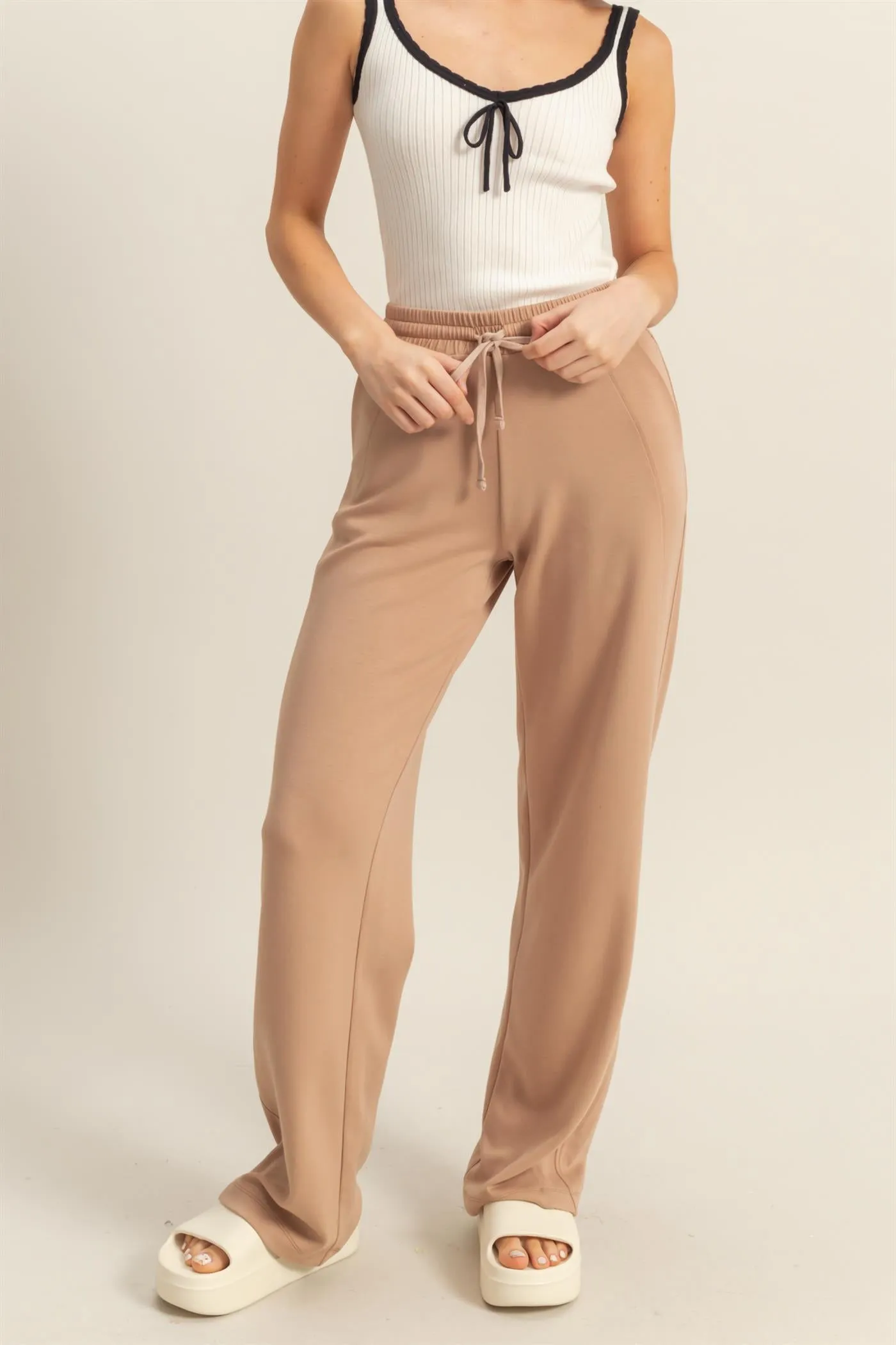 DZ25C725-High-Waist Drawstring Straight-Cut Pants