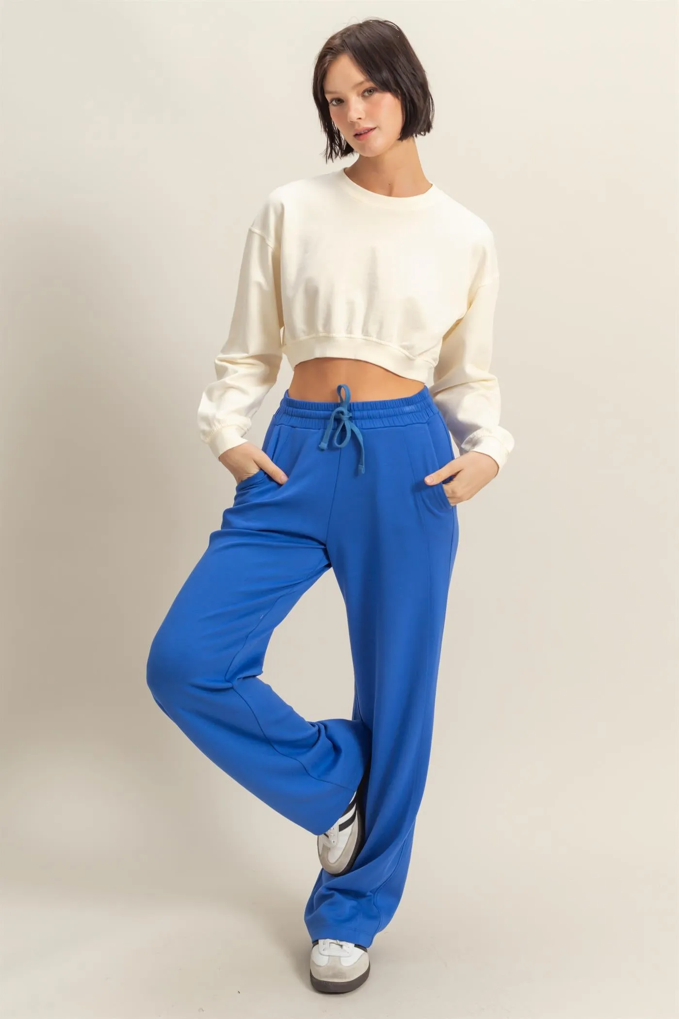 DZ25C725-High-Waist Drawstring Straight-Cut Pants