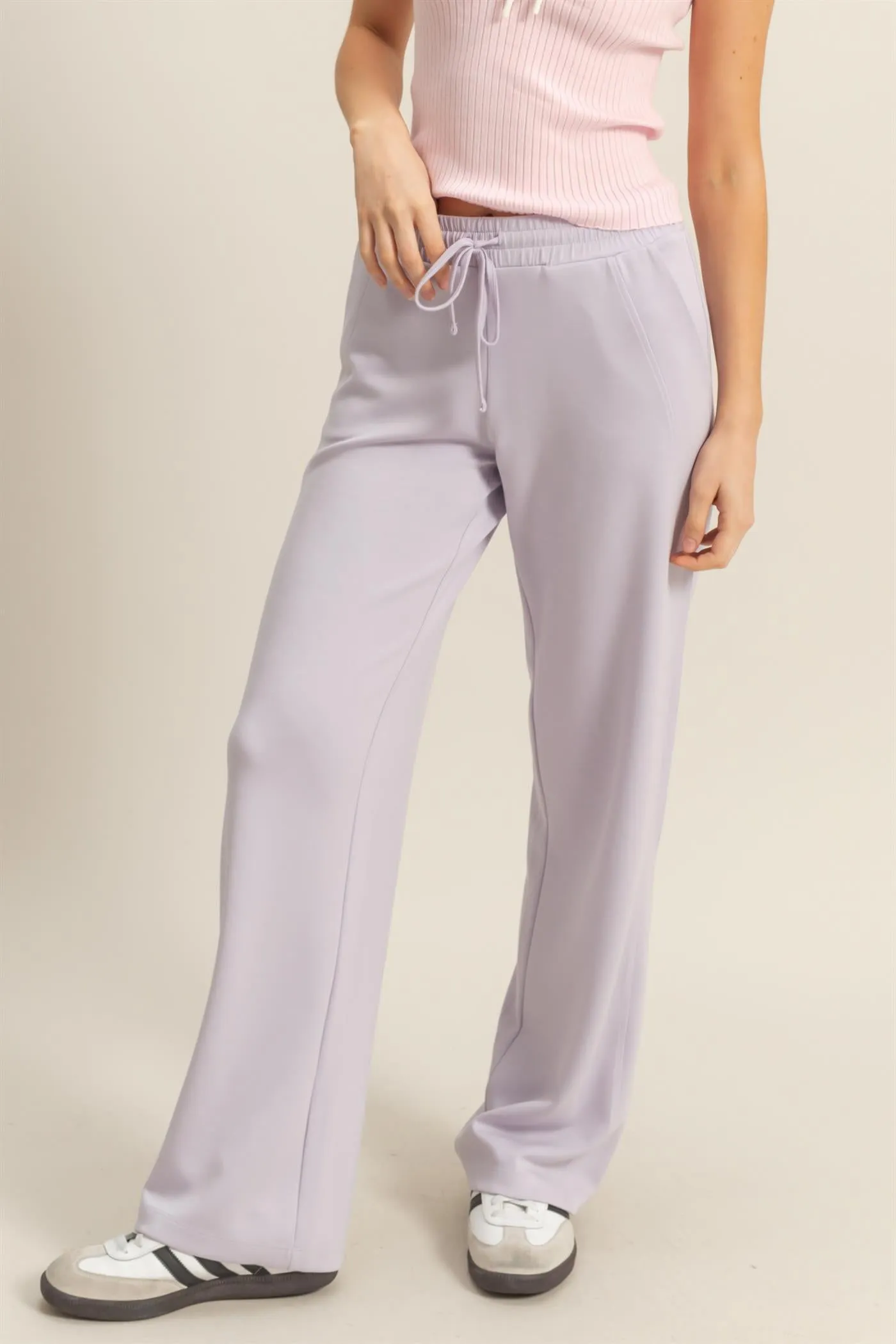 DZ25C725-High-Waist Drawstring Straight-Cut Pants