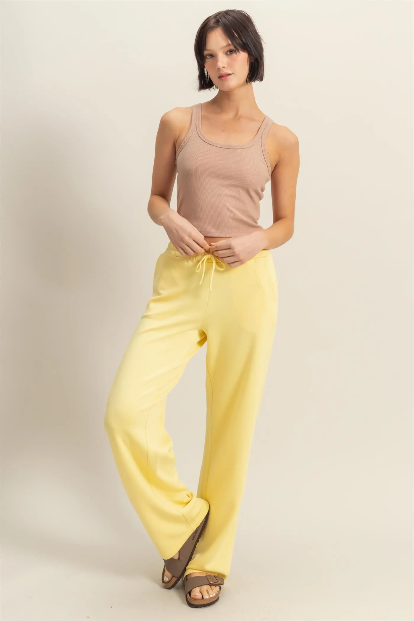 DZ25C725-High-Waist Drawstring Straight-Cut Pants