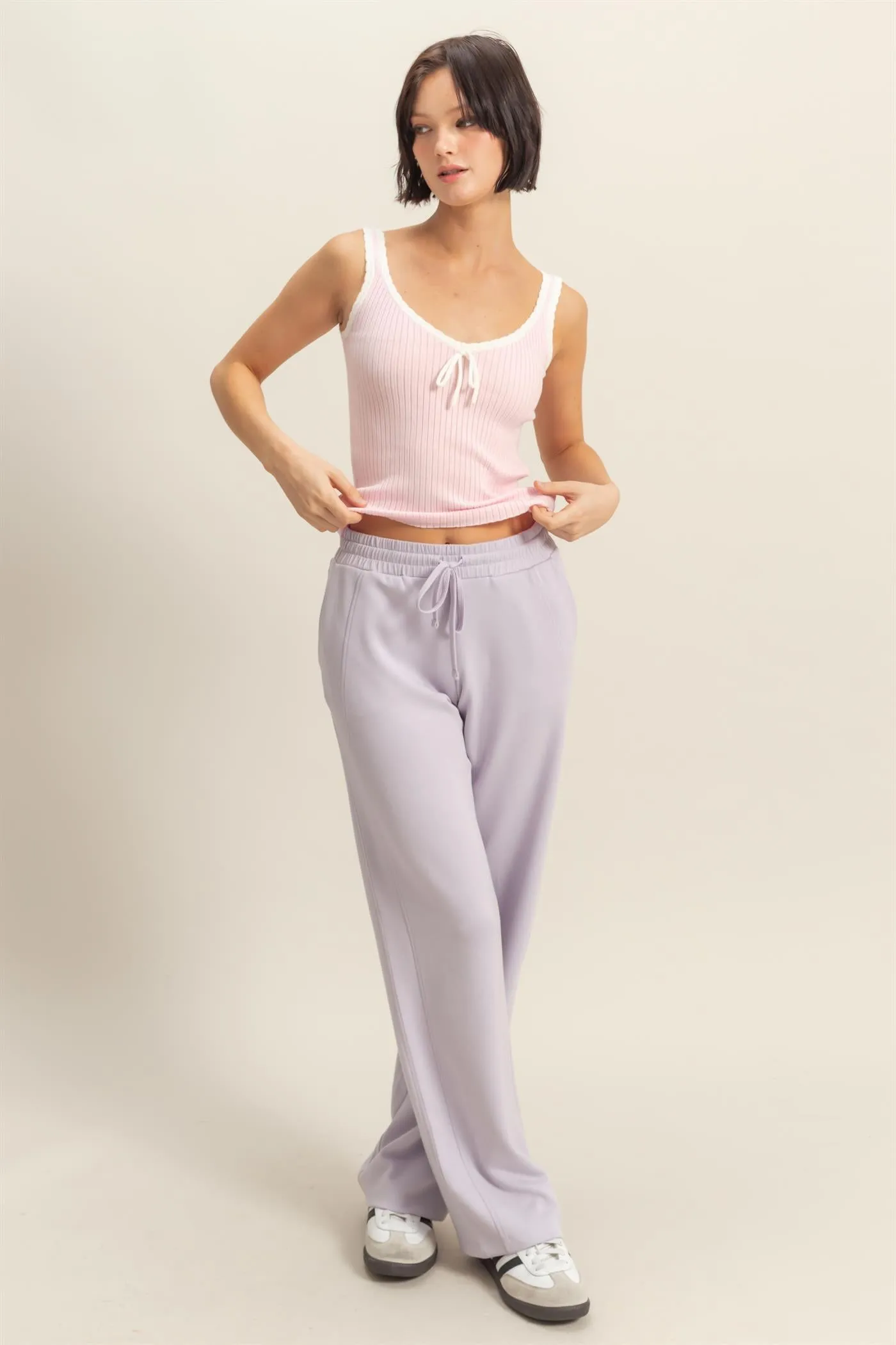 DZ25C725-High-Waist Drawstring Straight-Cut Pants