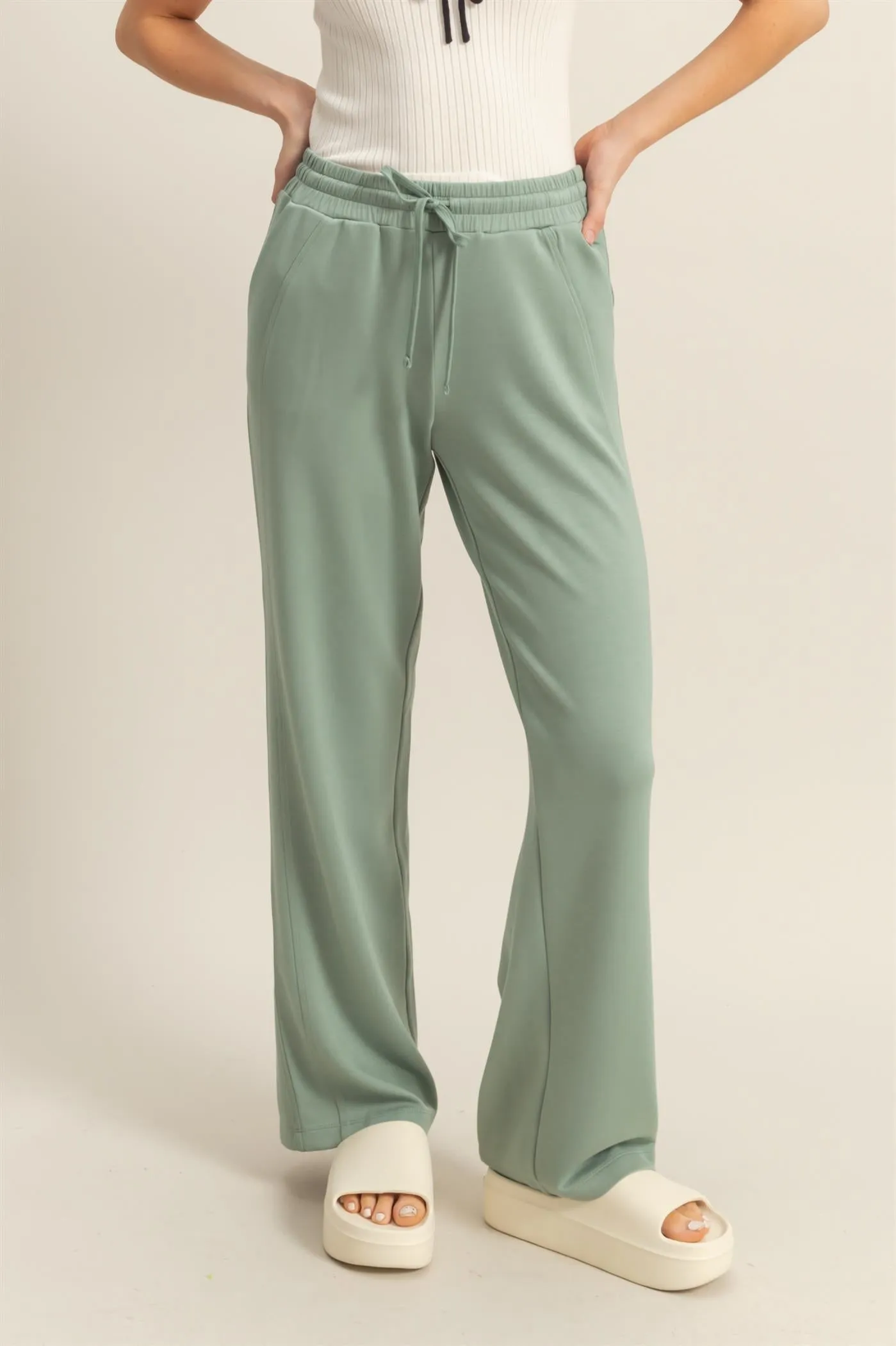 DZ25C725-High-Waist Drawstring Straight-Cut Pants